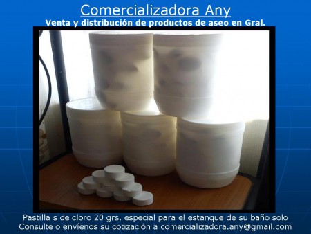 Pastilla de cloro 20 grs frascos de 50 unidades aprox 